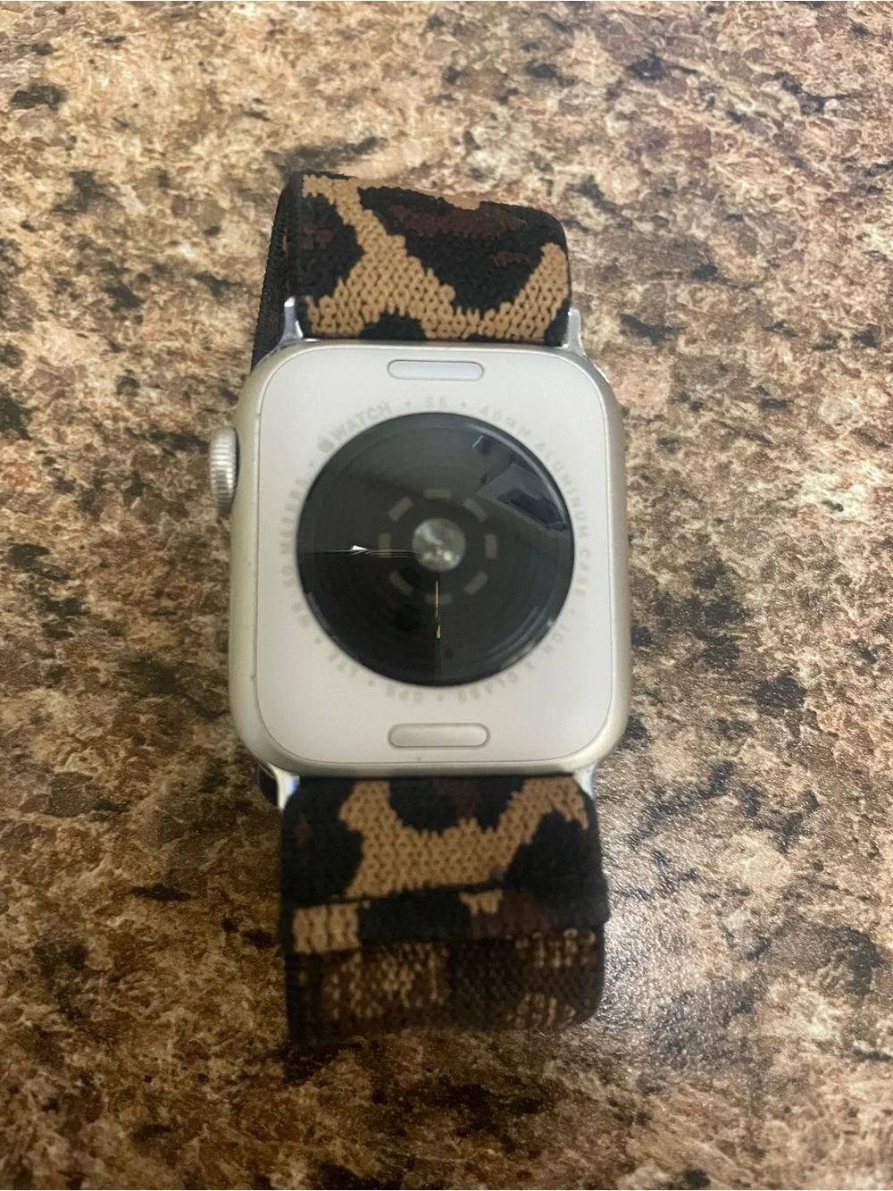 Apple Watch 2nd Gen SE Silver Case with Leopard Print Nylon Sport Loop Band